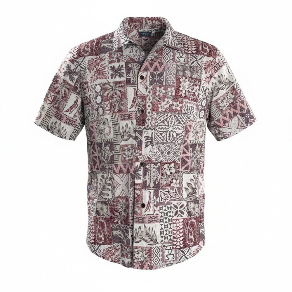 RJC Hawaiian Aloha Shirt XL Tribal Turtles Floral Reverse Print Red Brown